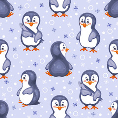 Cute penguins seamless pattern. Vector Illustration
