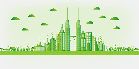 Vector illustration. Eco friendly concept, Green city save the world