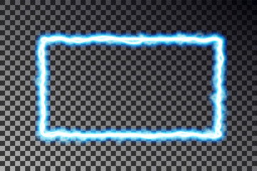 Vector light frame banner isolated on dark background. Shine border in lightning style, transparent effect. Light magic rectangle. Vector illustration. - 292893734