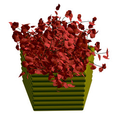 Full basket with red flowers. View isometric. 3D. Vector illustration.