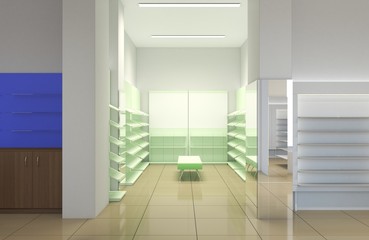 shopping mall, interior visualization, 3D illustration