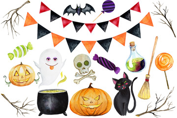 Watercolor set of halloween icons