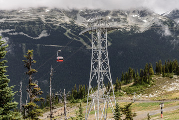 View of a cable car in Whistler, British Columbia, in the summer.  You can see the ski runs on the...