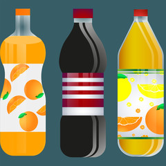 cola drink and mandarin flavored sweet water. Realistic bottle with sweet water. The combination of lemon and mandarin. Sour and sweet drink