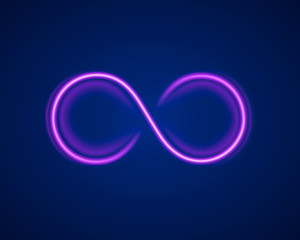 Infinity neon symbol on the purple background.