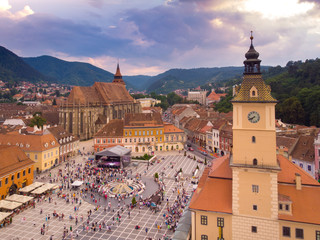Obraz premium Council Square Brasov, Transylvania landmark, Romania, 2019. Aerial view