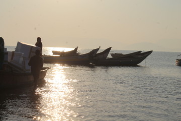 boat at sunset