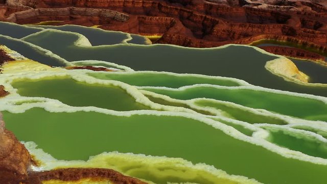 Dallol Sulphur springs and pools Danakil Depression Ethiopia.   The Sulphur springs create the unearthly colourful and beautiful landscape
