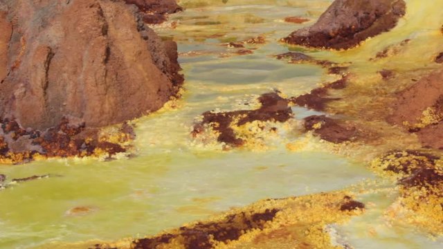 Dallol Sulphur springs and pools Danakil Depression Ethiopia.   The Sulphur springs create the unearthly colourful and beautiful landscape
