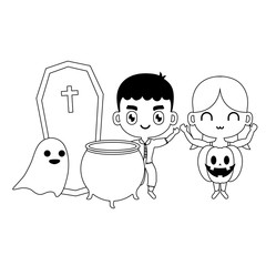 cute children disguised with icons halloween