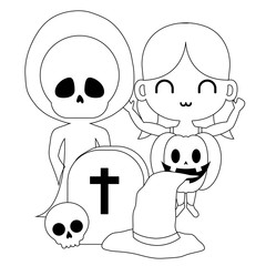 cute children disguised with icons halloween