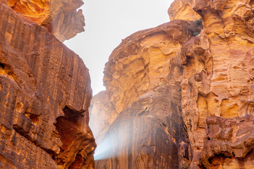 Sik canyon. It is the entrance to Petra (ancient city). Petra is the main attraction of Jordan. Petra is included in the UNESCO heritage list.