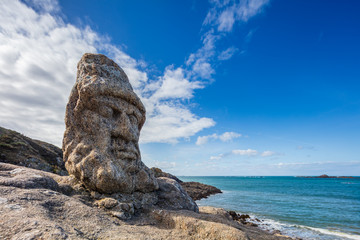 Rotheneuf, Brittany France. Sculptures in rocks, by the Priest Foure - obrazy, fototapety, plakaty