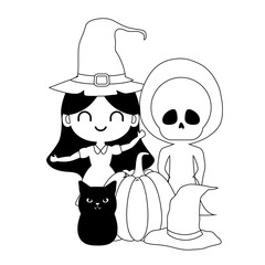 cute children disguised with icons halloween