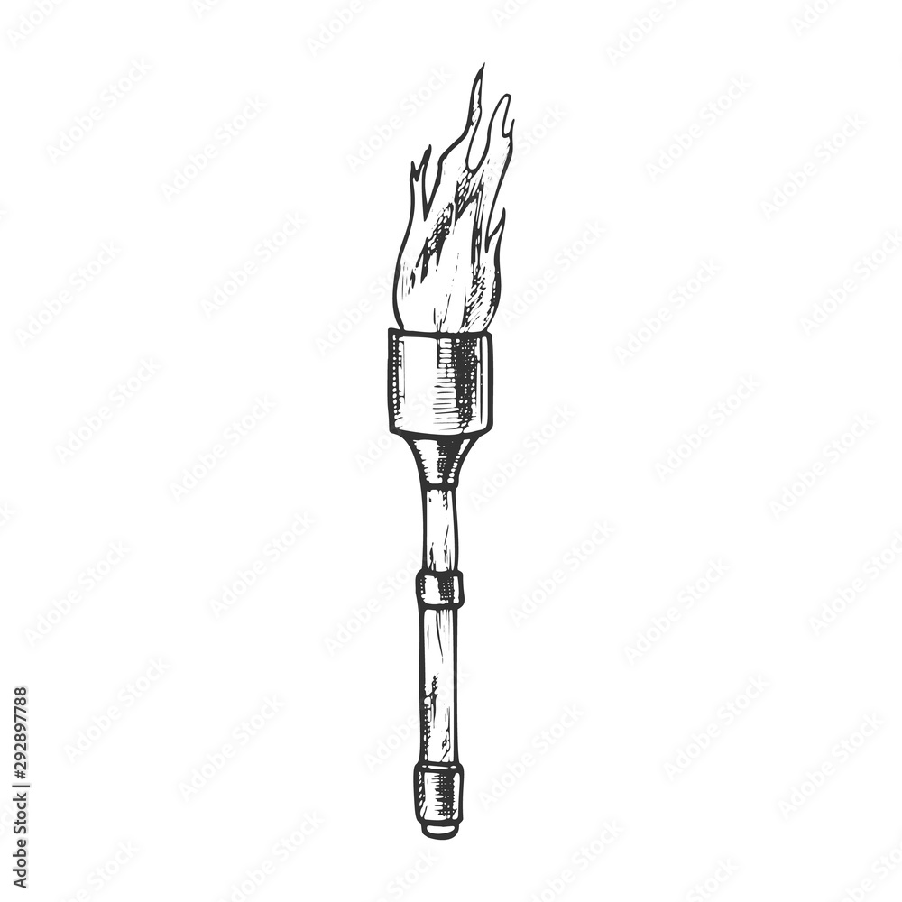 Wall mural torch light stick with flame monochrome vector. medieval burning torch or lighting flambeau. shine a
