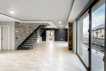Interior modern empty house. Beautiful living room without furniture.