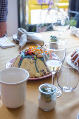 Easter dessert paskha, or pascha, made with curd cheese, egg yolks and sugar, decorated with candied fruit and chocolate eggs is traditionally served in Russia, Ukraine, Poland and Finland