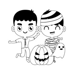 cute children disguised with icons halloween