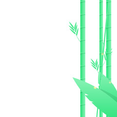 Naklejka premium Yellow fireflies among fresh bamboo branches and leaves on vector white background. Ecology frame in zen style