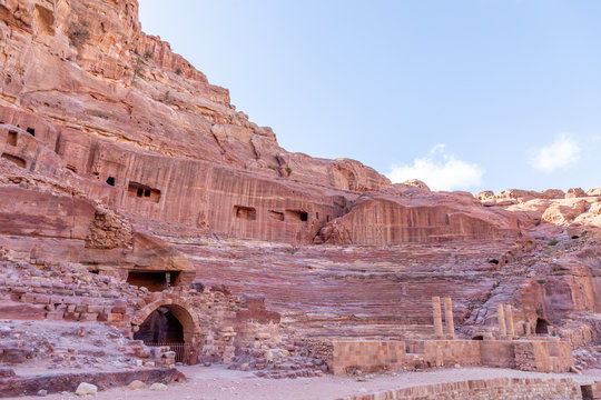 Theatre and Street of facades. Petra, Jordan. Petra is the main attraction of Jordan. Petra is included in the UNESCO heritage list.