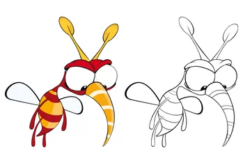Gordijnen Vector Illustration of a Cute Cartoon Character Bee for you Design and Computer Game. Coloring Book Outline Set  © liusa