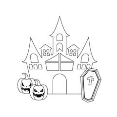 scary halloween castle on white background