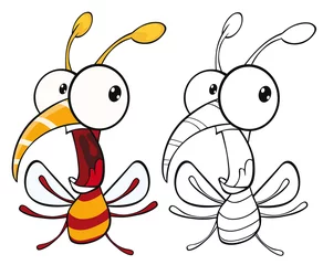 Foto op Plexiglas Vector Illustration of a Cute Cartoon Character Bee for you Design and Computer Game. Coloring Book Outline Set  © liusa