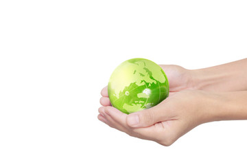Globe ,earth in  hand, holding our planet glowing. Earth image provided by Nasa