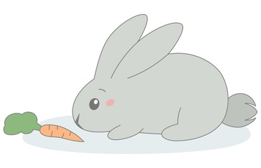 Cute cartoon bunny with carrot. Vector illustration.