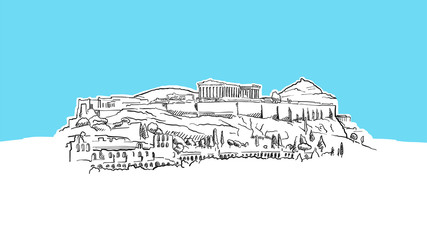 Athens Acropolis Landmark Lineart Vector Sketch