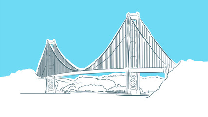 Golden Gate Bridge Lineart Vector Sketch