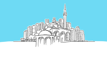 Historic Mosque Lineart Vector Sketch