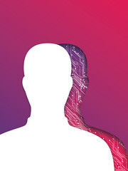 Artificial intelligence or AI vector concept with technology graphic design background. Symbol of digital era, future, cyber machine, business.