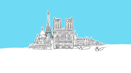 Paris, France Lineart Vector Sketch
