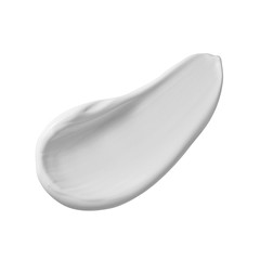 White cosmetic cream, body lotion, moisturizer swatch smear swipe. Skincare product smudge stroke isolated on white background. BB CC cream, makeup foundation texture