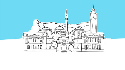 Naklejka premium Sarajevo Bosnia And Herzegovina Lineart Vector Sketch