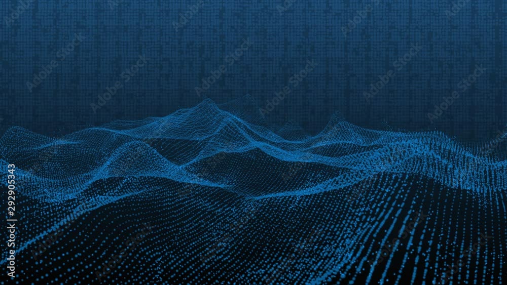 Poster 4K Animation Abstract Wireframe Analysis Swirl Mountain. Glow Futuristic Geometric Hill Structure Pattern 3D Rendering Seamless Loop Footage.