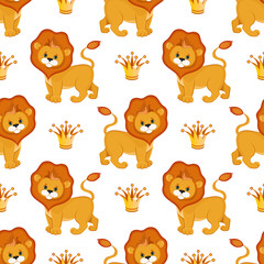 Cute lion king seamless pattern. 