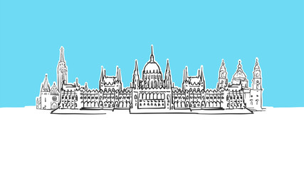 Budapest Hungary Lineart Vector Sketch