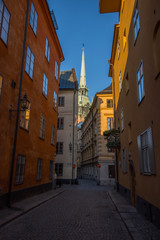 Fototapeta na wymiar Alleys and streets in the old town of Stockholm.