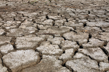 Dry lake bed with natural texture of cracked clay in perspective floor