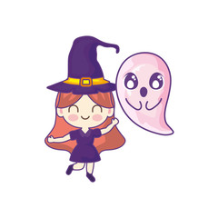 girl disguised of witch on white background