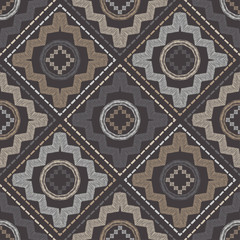 Ethnic boho seamless pattern. Lace. Embroidery on fabric. Patchwork texture. Weaving. Traditional ornament. Tribal pattern. Folk motif. Can be used for wallpaper, textile, wrapping, web. 