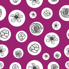 Hand drawn garden flowers seamless pattern background.