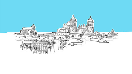 Cadiz, Portugal Lineart Vector Sketch © Knut Hebstreit