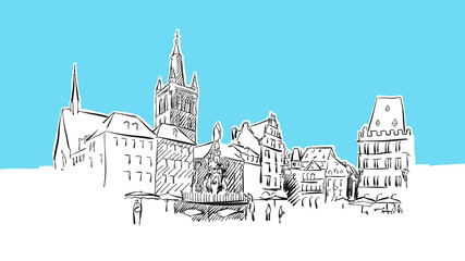Trier Market Square Lineart Vector Sketch
