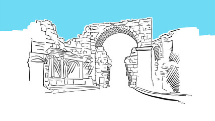 Vespasian Gate, Side Turkey Lineart Vector Sketch