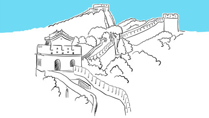 China Great Wall Lineart Vector Sketch
