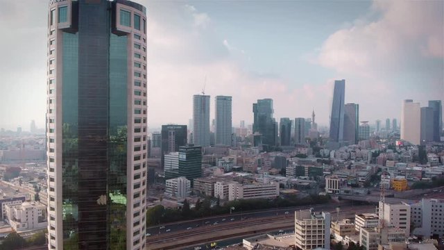 Tel aviv skycraper and Skyline aerial view Drone footage tel aviv skyline buildings and traffic