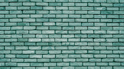 Brick wall with mint color masonry. Wall with small Bricks. Modern wallpaper design for web or graphic art projects. Abstract template or mock up.